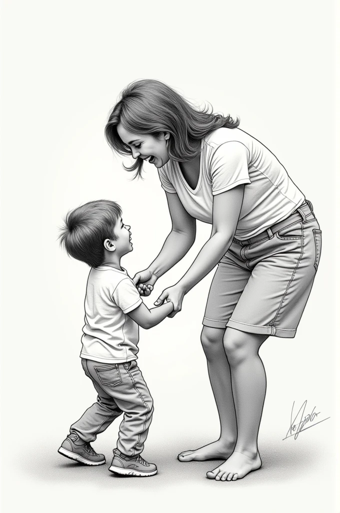 Create a drawing of a mother hitting her son