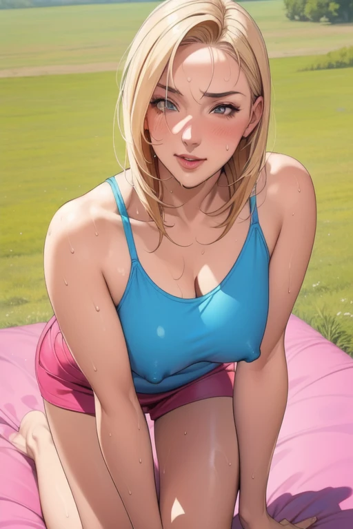 (masterpiece), (best quality), One big dog
、One cool adult woman (perfect face:1.2), (beautiful face:1.2), platinum blonde hair, looking at viewer, pose,
Best Picture, Masterpiece, 4K, High Quality, One cool, mature woman.woman is on all fours in a grassy meadow(A large dog is holding her back.
) Silk underwear. A complete body. Perfect hands and legs. Beautiful body, beautiful legs. Beautiful hands. Perfect body, perfect legs. Perfect hands. Cowboy shot
Woman's sweaty, wet, scantily clad, visible breasts and erect nipples. Sweat is soaking through.
The woman blushes and smiles mischievously.
One cool, mature woman and one big dog. Tank top, hot pants.
(A very short skirt).