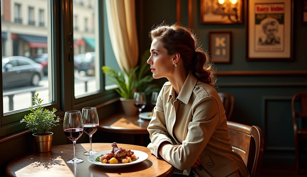Lunch at a restaurant in Paris, realistic,