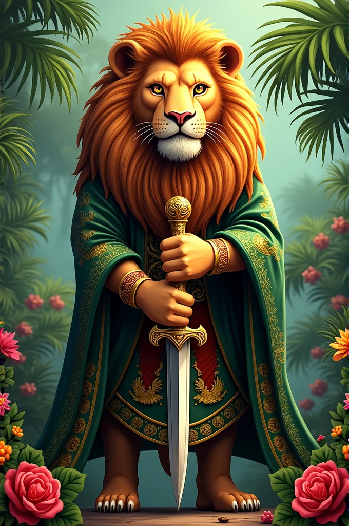 Logo lion wearing melay costume hodding kris