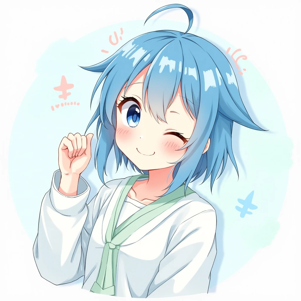 Anime illustration Lily-chan Healing smile light blue Watercolor style