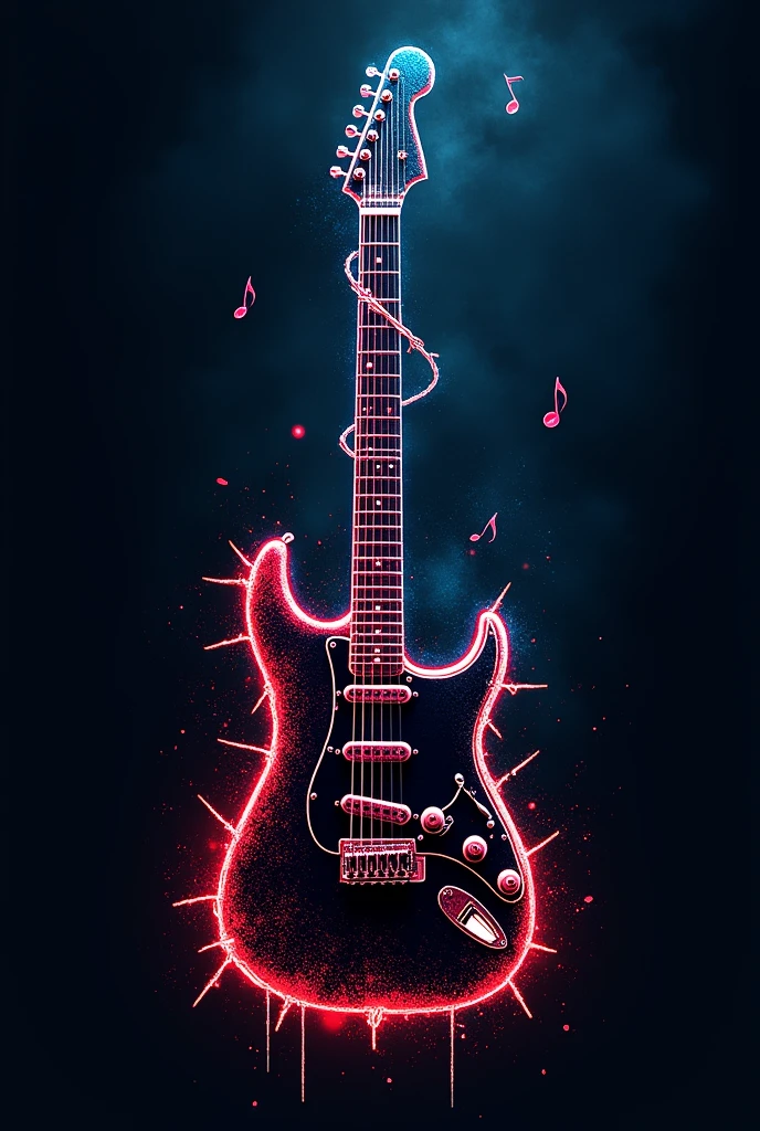 Rock band t-shirt logo featuring a barbed wire piano entwined with an organic guitar. BLACK FRIDAY