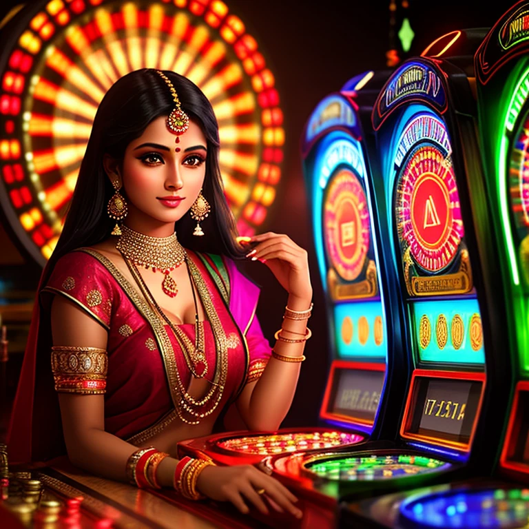 Indian Beauty,money,Electronic games,777,fruit machine,c4d lighting effects,