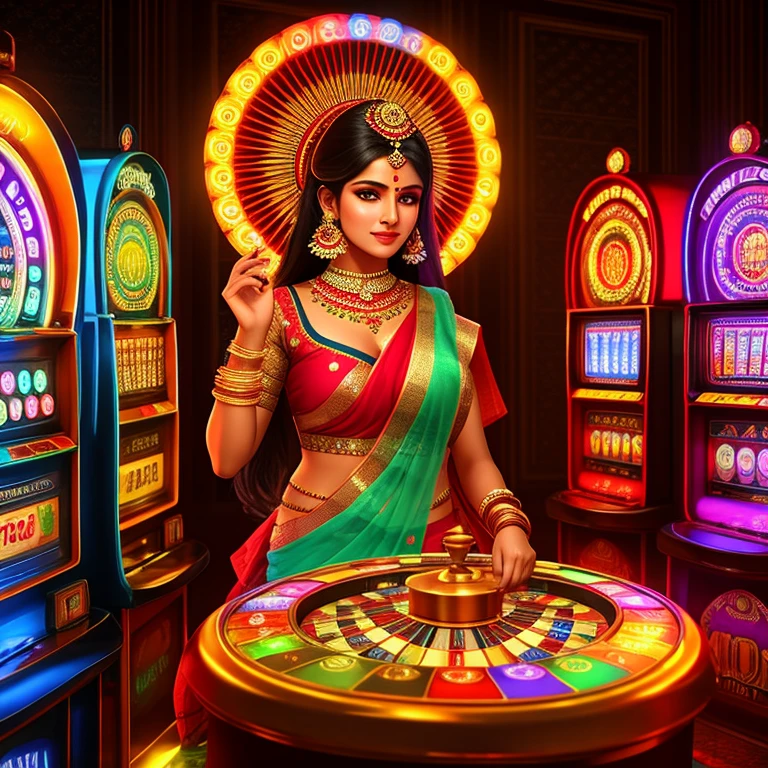 Indian Beauty，money，Electronic games，777，fruit machine，c4d lighting effects，