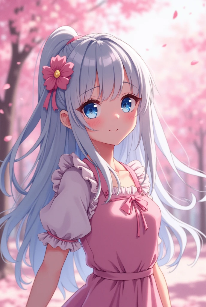 Anime girl with white hair, bright, cute, and sexy.