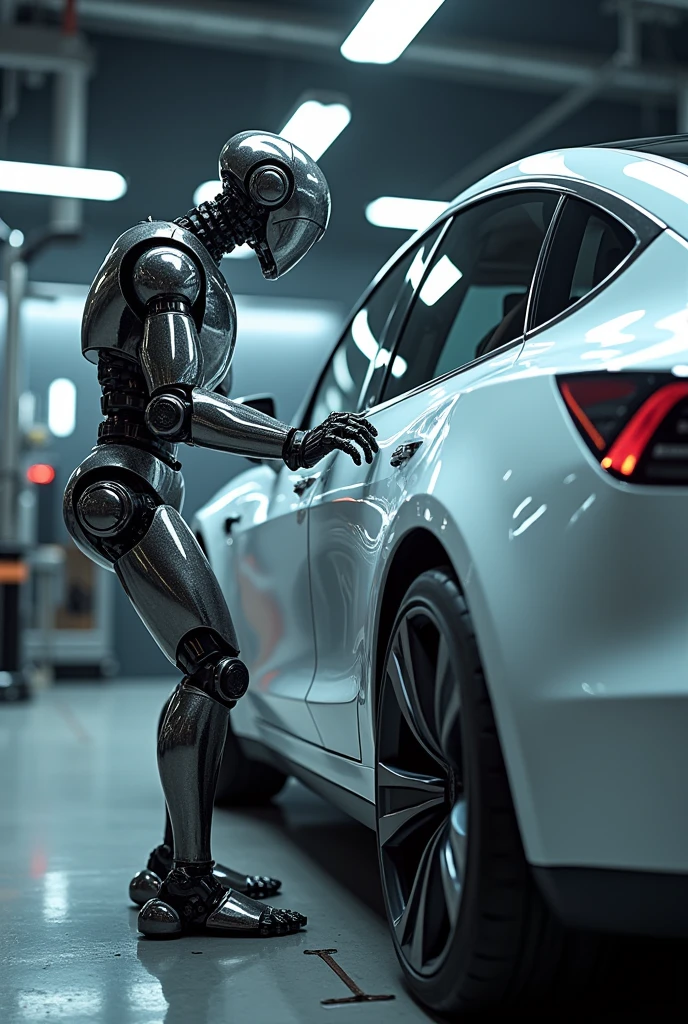 Tesla Optimus type humanoid robot undamping a car door using PDR tools. Create more options