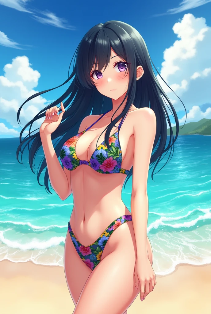 Beautiful Japanese model posing in swimsuit anime style