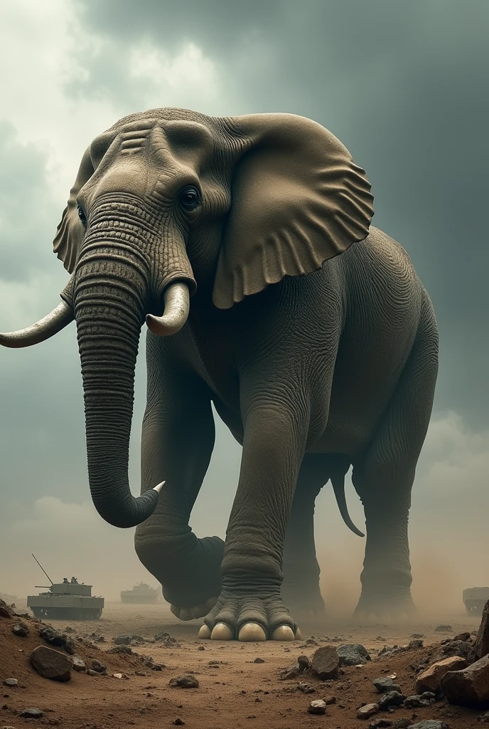 Hybrid image of elephant and a war tank 