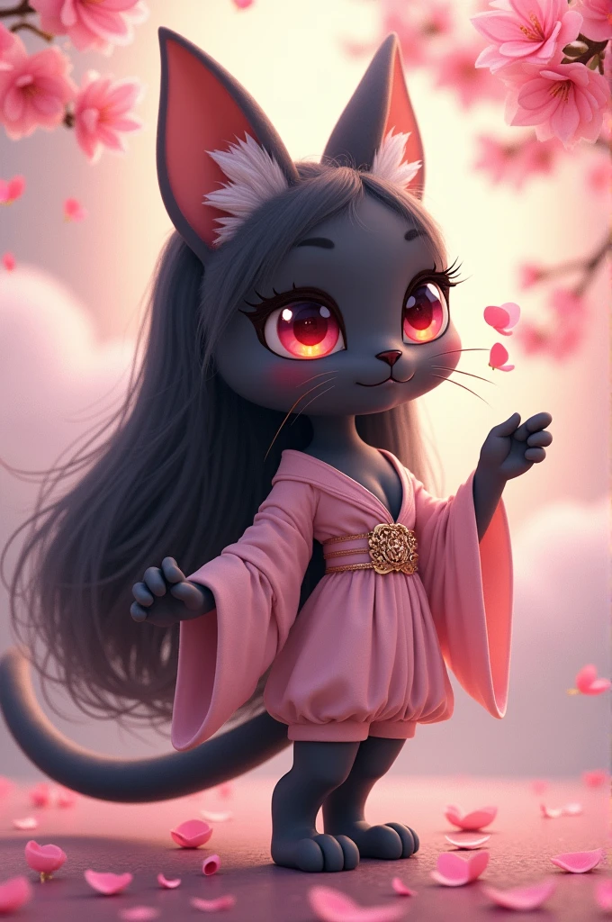 Make me a Korean manip, long black fur, slim body with big breasts, that her clothes have a neckline where her breasts are marked, that her face is cute, her eyes with aegyo salt,