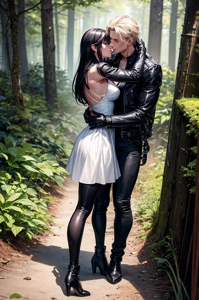 front view of half-naked man and woman walking heroically in forest, hyper realistic, hyperdetailed, high resolution --ar 16:9 --v 5.2 --auto