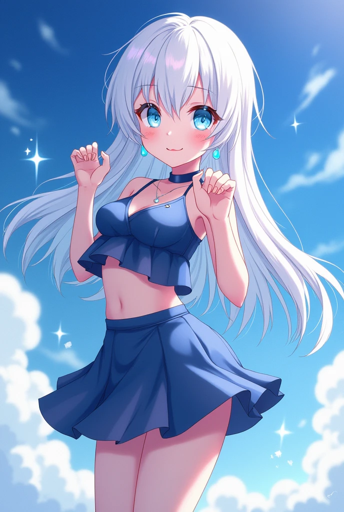 Anime girl, white hair, cute, sexy, blue tone