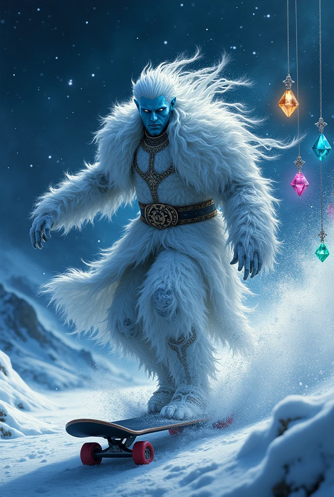 White walker king character on a skateboard into a pendants of colored diamond and more designs