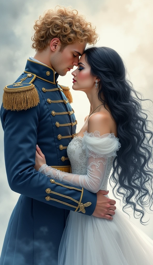 High-quality images of couples: Blond man (expensive、Statue-like、Handsome and、Brave young man、blue eyes、Curly blonde、Wearing grey antique military uniform) Black-haired woman (long, straight black hair、Long Bangs、Blackberry Eyes、Beautiful young woman、naked、Princess、hug。They are in love with each other。By Boris Vallejo「Ideal ???????」Sketch of、Characterized by a high level of detail.。masterpiece、Detailed study of the face、Beautiful Face、Features of Beautiful Face、Perfect image、Realistic shots、Detailed study of the face、Full body image、8k、Detailed Images、Highly detailed illustration、A true masterpiece of the highest quality、Careful drawing。skin only、Gown and naked watercolor、
Watercolor Painting

Mysterious Fog, Clothing Made of Mist, Holographic Internal Reflections, Diffusion of Fine Shine, The Enchanting Fusion of the Fox and Feminine Aesthetics, Wear Magical Fog as a Costume, Mystical Fog Texture on Clothing, Absurd aesthetics, Cover the Foreground with Mystical Fog, Semi-Transparent Full Color Silhouette, Layer a Thick Layer of Fog in Front of the Subject, Subject Cloaked in Fog, The Ultimate Enigma