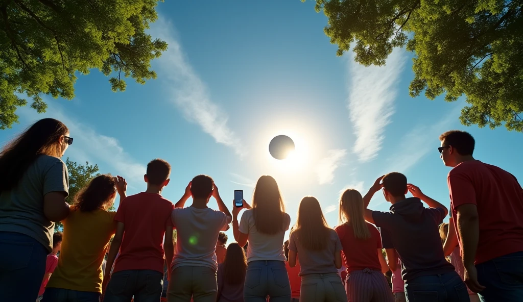 solar eclipse with people watching
