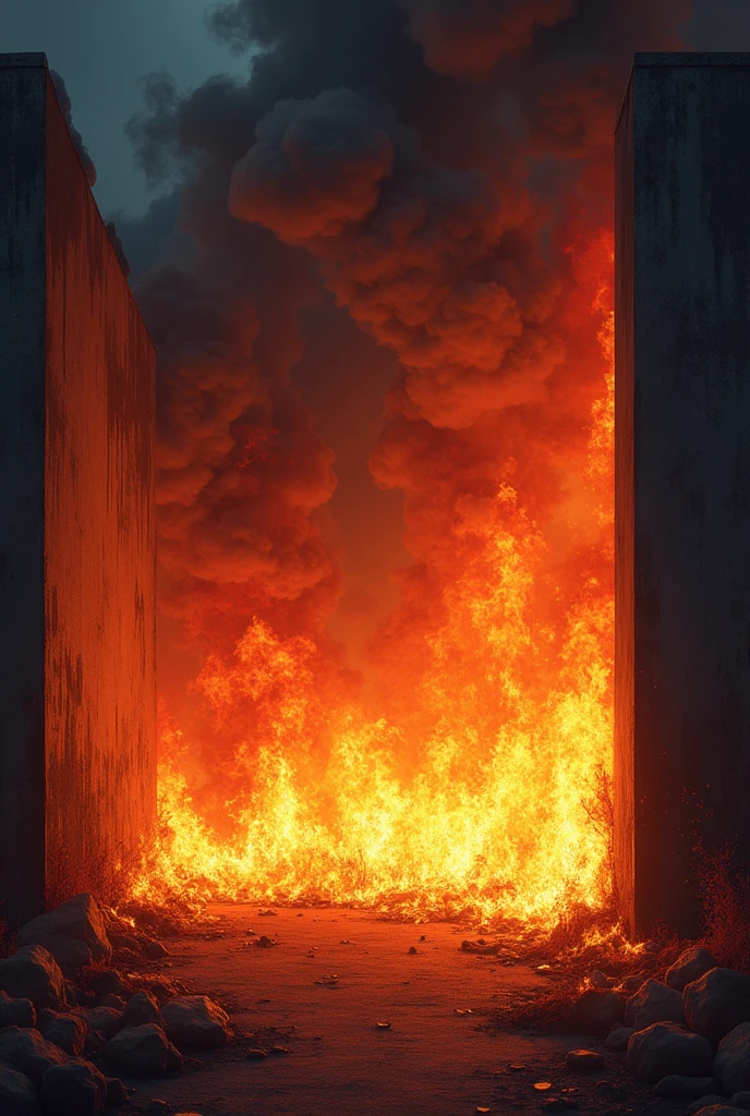 graphic showing the distribution of gases and flames in a rollover fire. Room on fire with smoke on the ceiling 