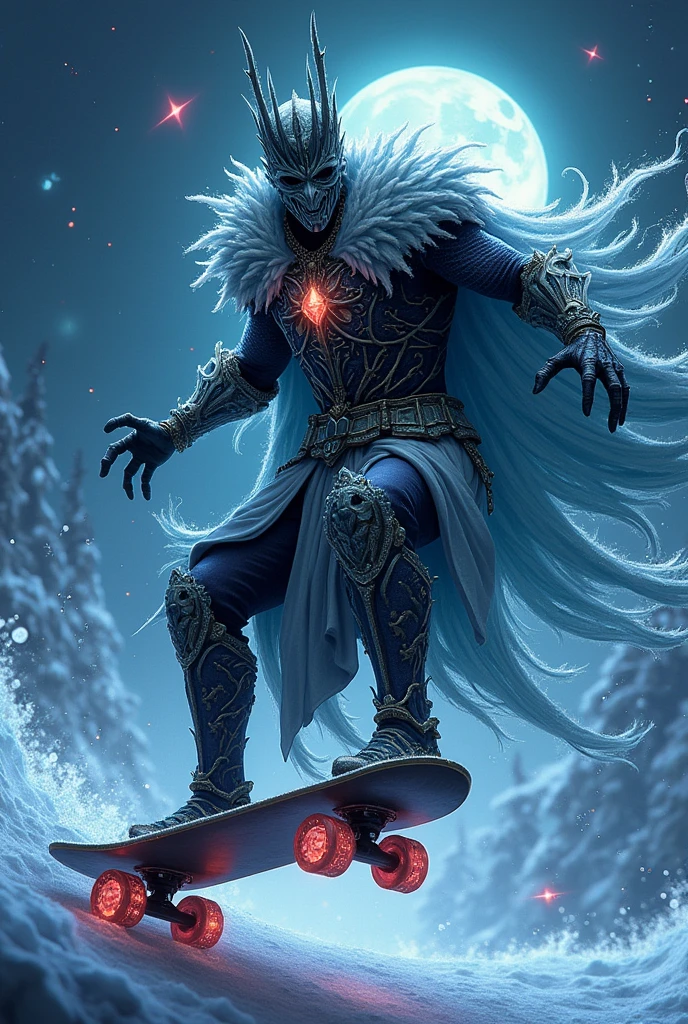 Night king character on a skateboard into a pendants of colored diamond and more designs