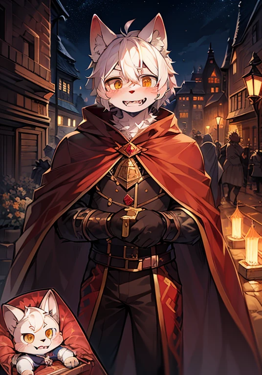 (Dark Environment:0.8),masterpiece, high quality, Ridiculous answer, number \(artwork\), by Dagasi, Yes,Qingshan,(contemplatingo,Fluffy fur,character focus:1.1),contemplatingo male cat,short hair,portrait, Bright Eyes,panoramic,character focus.(Detailed background:0.7),solitary,hairy,hairy male ,Male focus,contemplating,(Body hair, hairy尾巴, White fur,Golden Eyes,White hair:1.2),(Long canine teeth,vampire, cape:1.2),(Internal,night, castle, coffin:1.1)