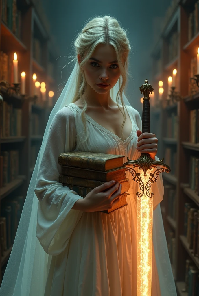 20 year old extreme hot girl ghost
keeping books in one hand and in another had sward Teras coming from her eye. Big boobs partially visible Image should in 16:9 ratio for YouTube thambnail. Looking front .