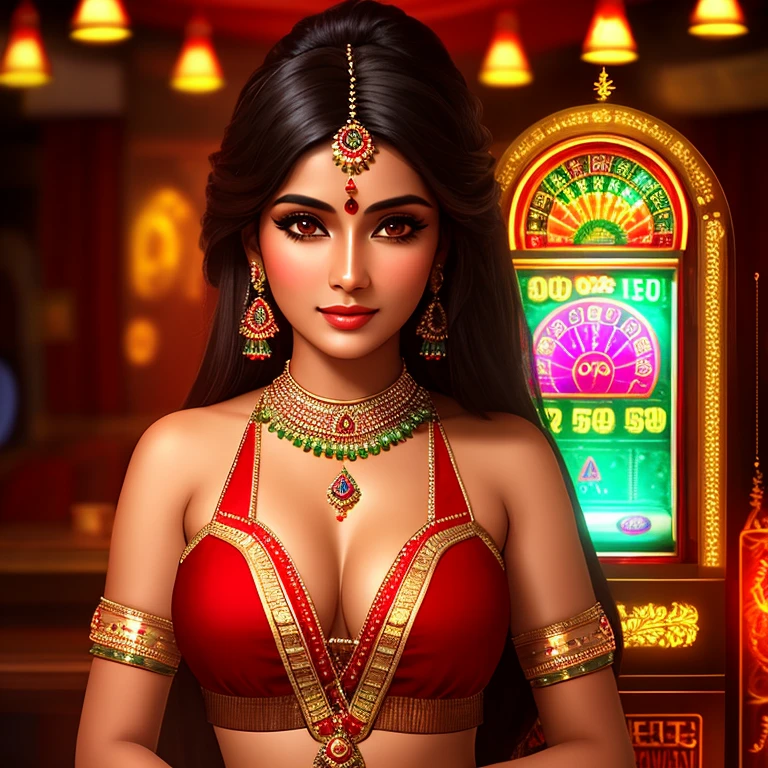Indian Beauty,money,Electronic games,777,fruit machine,c4d lighting effects,