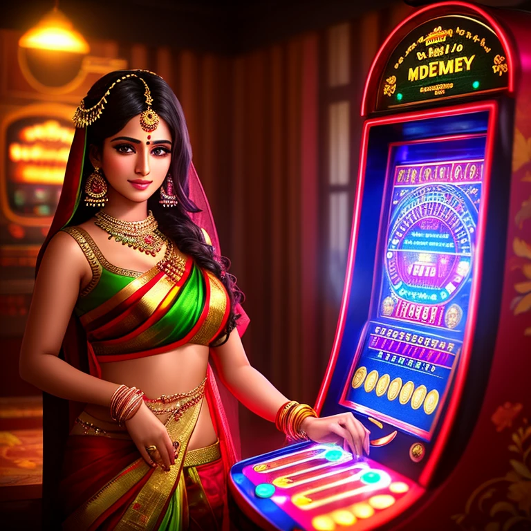 Indian Beauty，money，Electronic games，777，fruit machine，c4d lighting effects，
