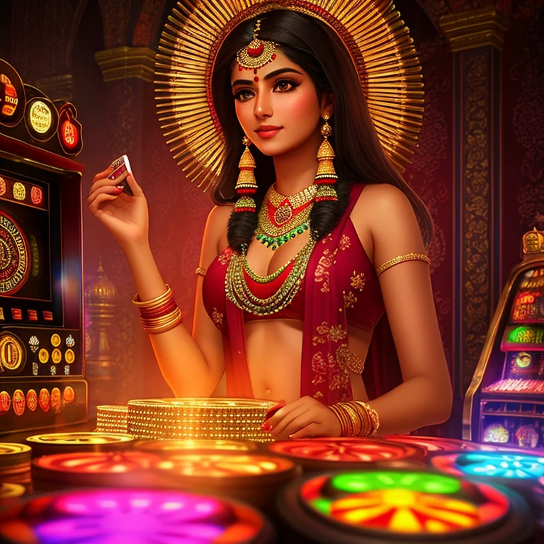 Indian Beauty，money，Electronic games，777，fruit machine，c4d lighting effects，