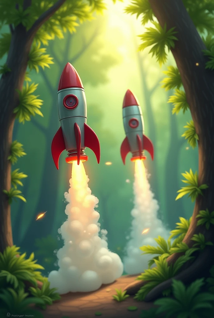 Three tiny rockets, zooming past the trees,