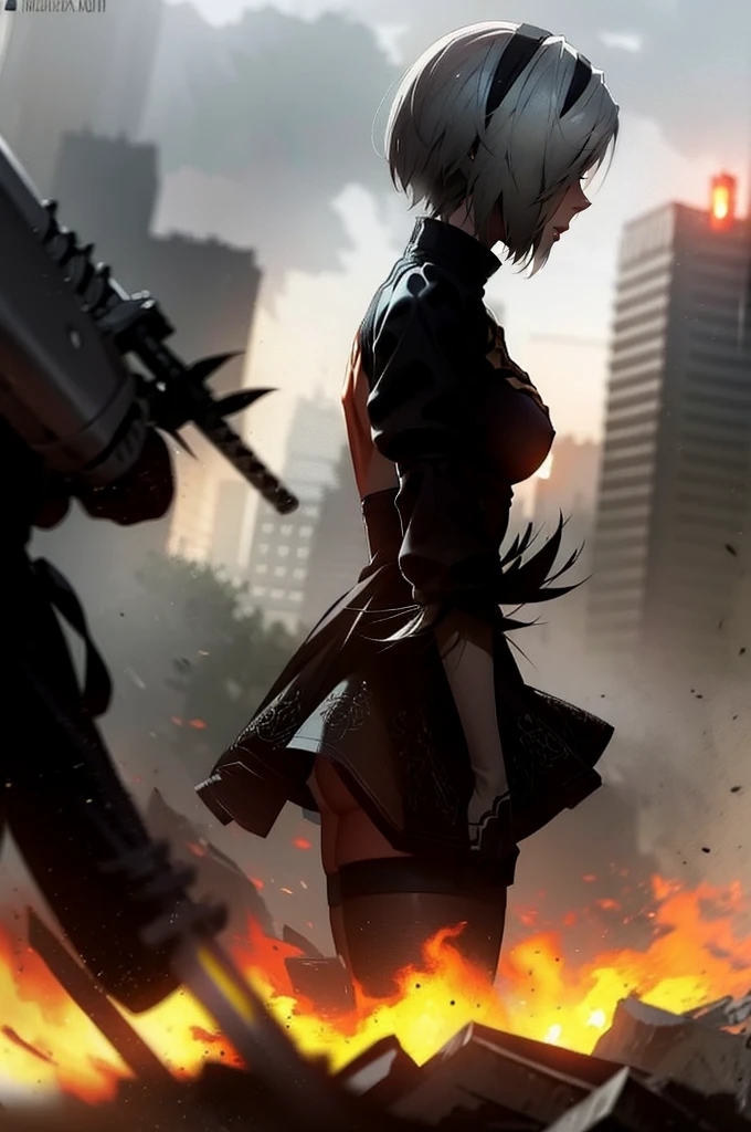 In the middle of the battle,nier,2Bvs Robot Army,