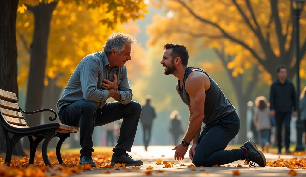 Two men heart attack  scenes 