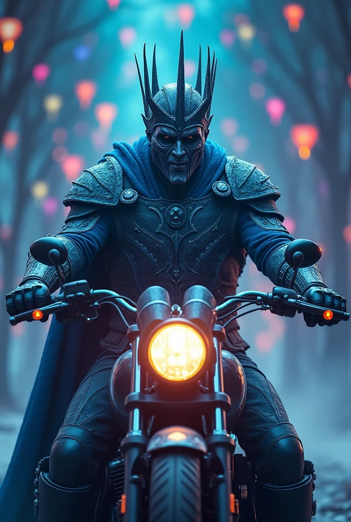 Night king character riding a harley Davidson into a pendants of colored diamond and more designs