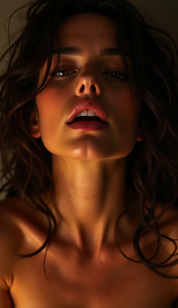a sexy woman experiencing orgasm, ultra-detailed, (realistic, photorealistic, photo-realistic:1.37), 8k, high quality, sensual, erotic, intimate, beautiful detailed eyes, beautiful detailed lips, extremely detailed face, long eyelashes, intense expression, flushed skin, tangled hair, sultry pose, dramatic lighting, warm color palette, chiaroscuro, oil painting, cinematic composition