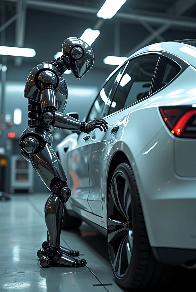 Tesla Optimus type humanoid robot undamping a car door using PDR tools. Create more options