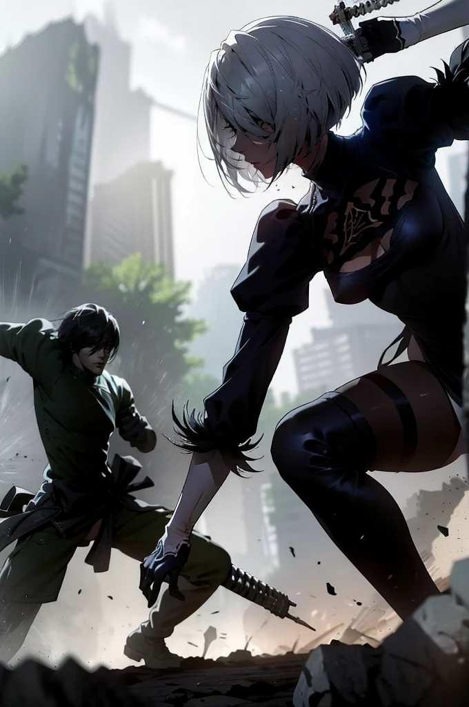 In the middle of the battle,nier,2Bvs Robot Army,