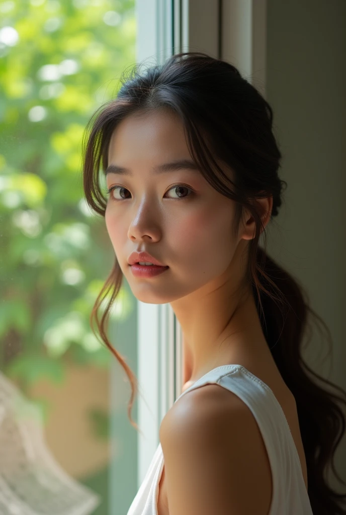 (((One girl from outside the window, Standing, Leaning forward))) Looking at Viewer
,perfectly shiny skin, ,25-years old
, , Vibrant photo, (masutepiece:1.2),(Extremely detailed),(8K:1.1),(Perfect Lighting,Best Quality,hight resolution,Original),(realistic photo shot:1.4),(tall image:1.5), ,High detailed skin,Shaded face, Soft lighting, (a small face),raw, 超A high resolution, Pores are visible,
,
