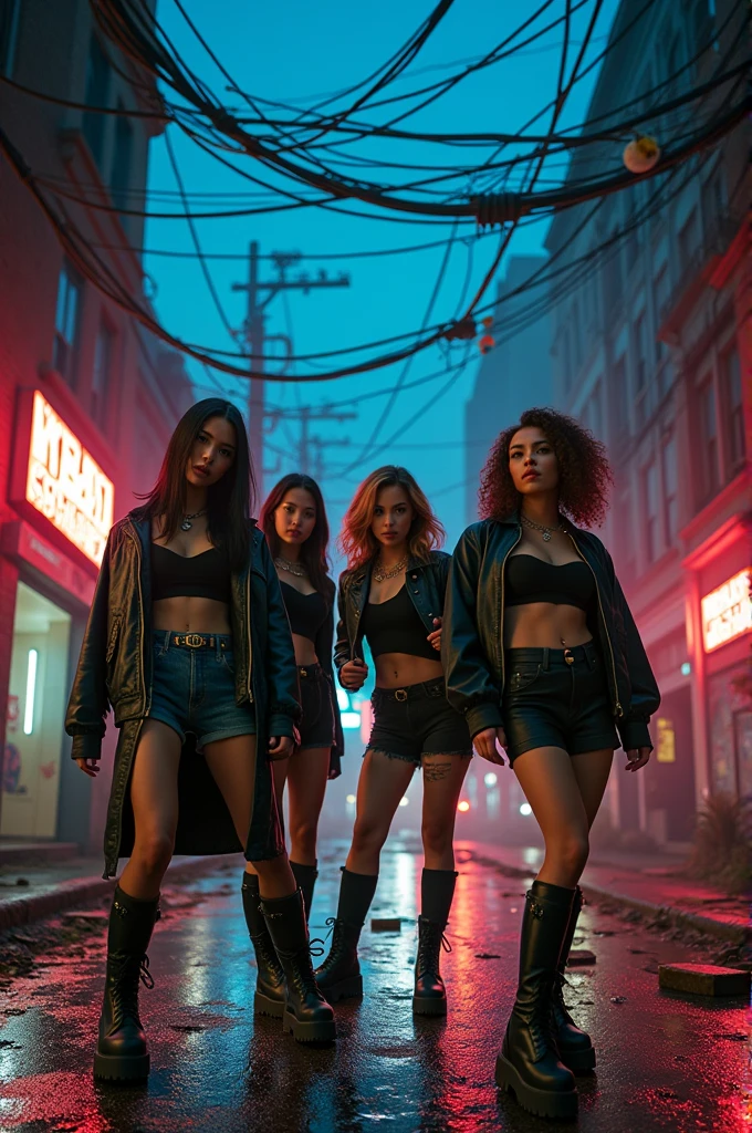 I'm taking photos for a new concept album. Creating a girl group concept photo with damaged electrical wires