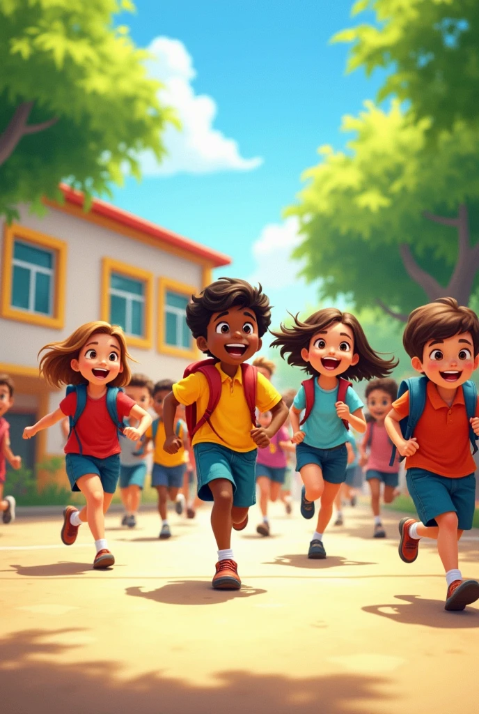 School children animation running 