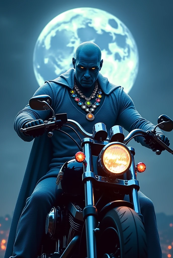 Night king character riding a harley Davidson into a pendants of colored diamond and more designs into a necklace 