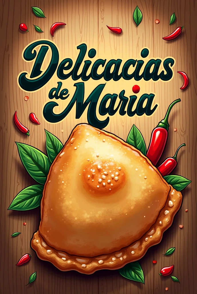 Logo featuring empanadas with the title 'Delicacies of Maria' in Spanish 