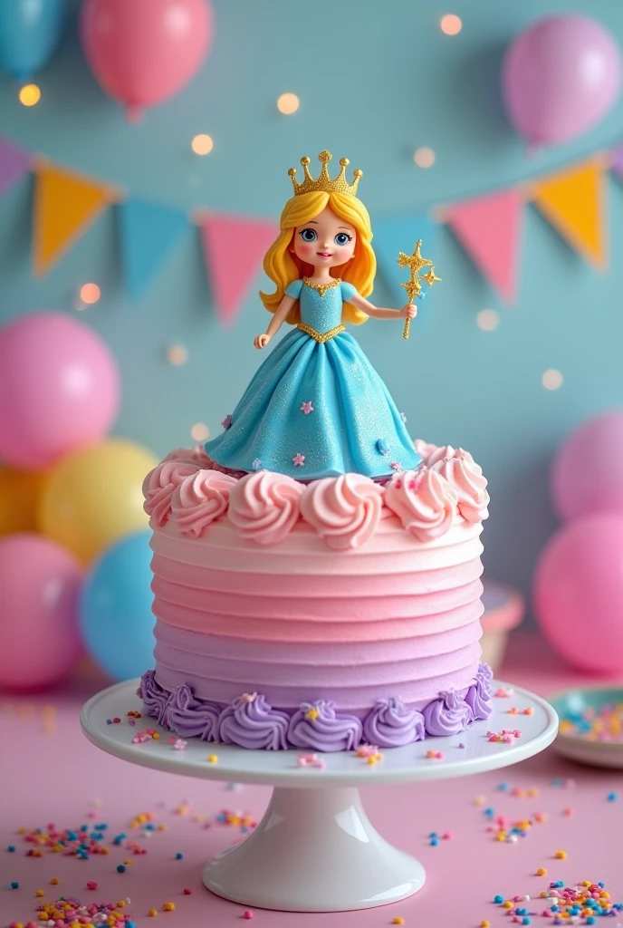 Princess cake, with a princess sitting on top, for a kindergarten birthday