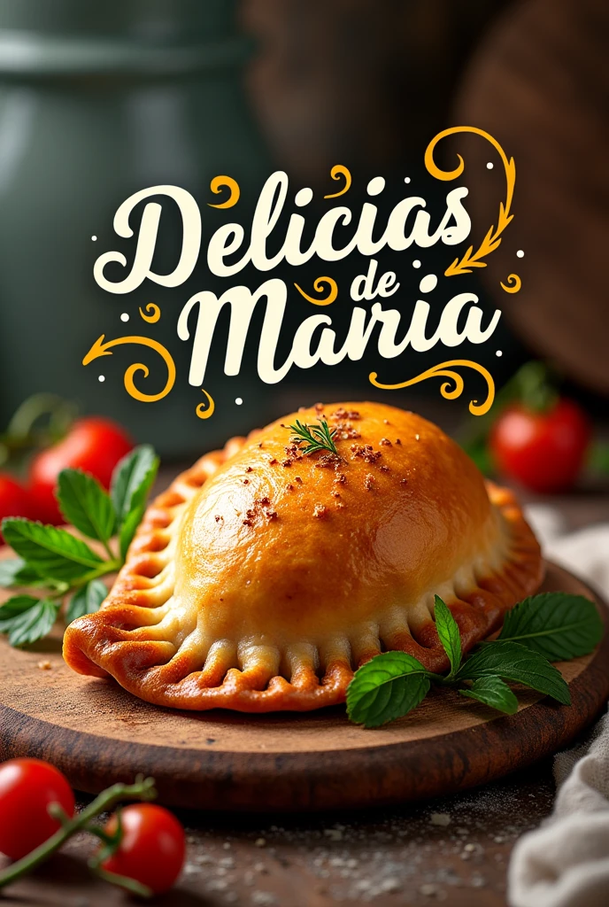 Logo featuring empanadas with the title 'Delicacies of Maria' in Spanish