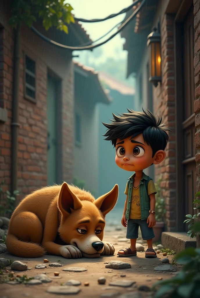 Rahul, a young boy living in a small village, repeatedly expresses his wish for a dog to his parents. His eyes are filled with a deep longing, and his face shows dissatisfaction and a sense of incompleteness. His parents understand his emotions but are unable to fulfill his wish due to the circumstances.