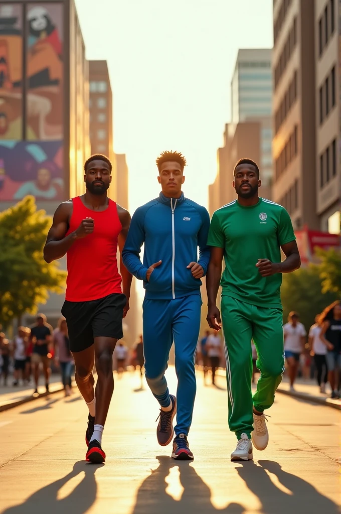 Background picture of Three black men walking while wearing sports gears 