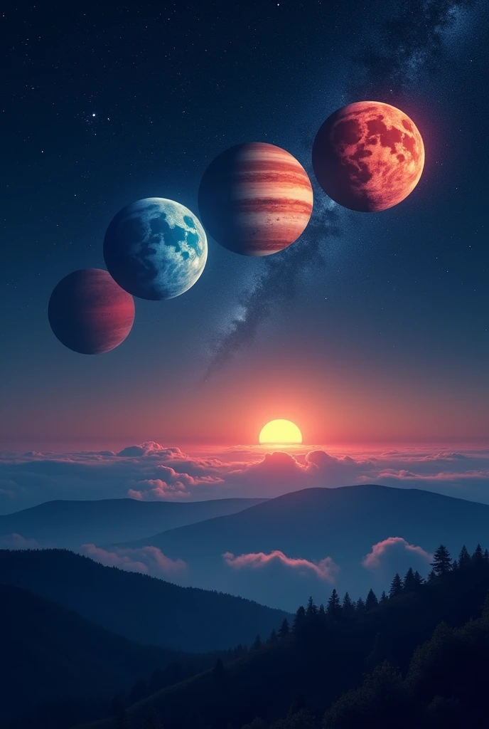 Four bright planets, twinkling so near at night