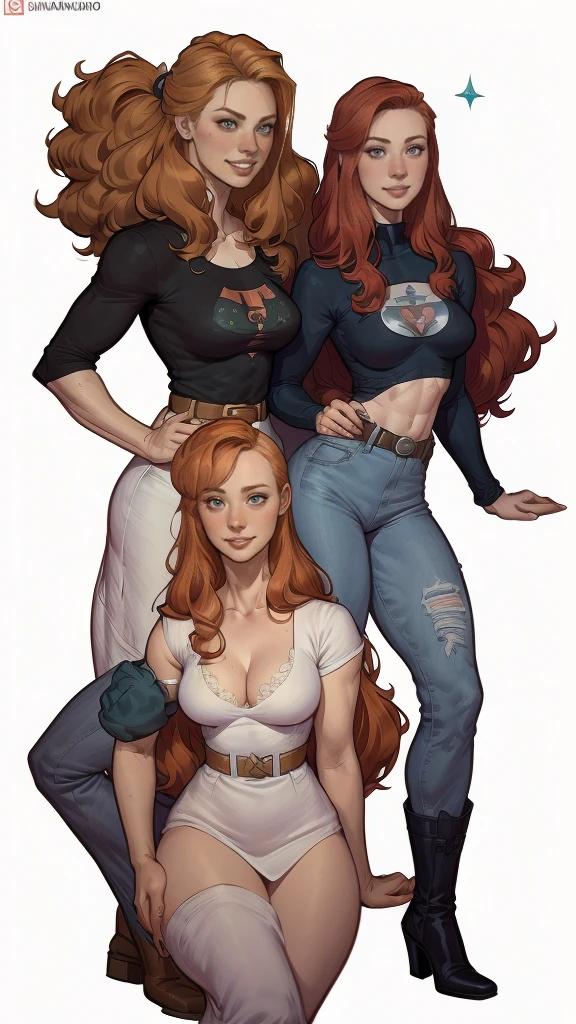  junto com o Procreate Girls Head base stamps personagem das HQs da Marvel  de 35 anos, Jennifer Connelly very long to the waist and half curly with bangs, breasts small, big eyes with a passionate shine, honey green eyes, A beautiful smile, wearing a long black t-shirt with a green feminine suit and jeans, in a serious and sweet comic-style pose, high quality Jennifer Connelly (cartoon style:1.2),  [(beautiful middle aged women]) drawing of wearing a baggy, oversized sweatshirt, great smile, perfects eyes, face detailed, party background, fun pose, seducing gaze, confeti, simple white background along with the Marvel comic book character Daredevil Procreate Girls Head base stamps arafa woman in white dress and black boots posing for a photo, Amoranto as a supervillain, like a retro futuristic heroine, Alena Aenami e Artgerm, perfect android girl, Moira de Overwatch, amaranth, advertising cosplay, as a retrofuturistic heroine, science fiction woman, mais conhecido como amaranth