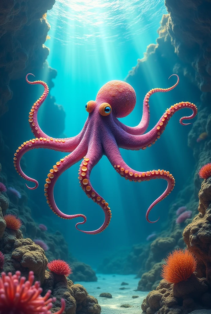 "Hidden within this realm are creatures of extraordinary intelligence and cunning. The octopus, a master of adaptation, thrives in this environment."