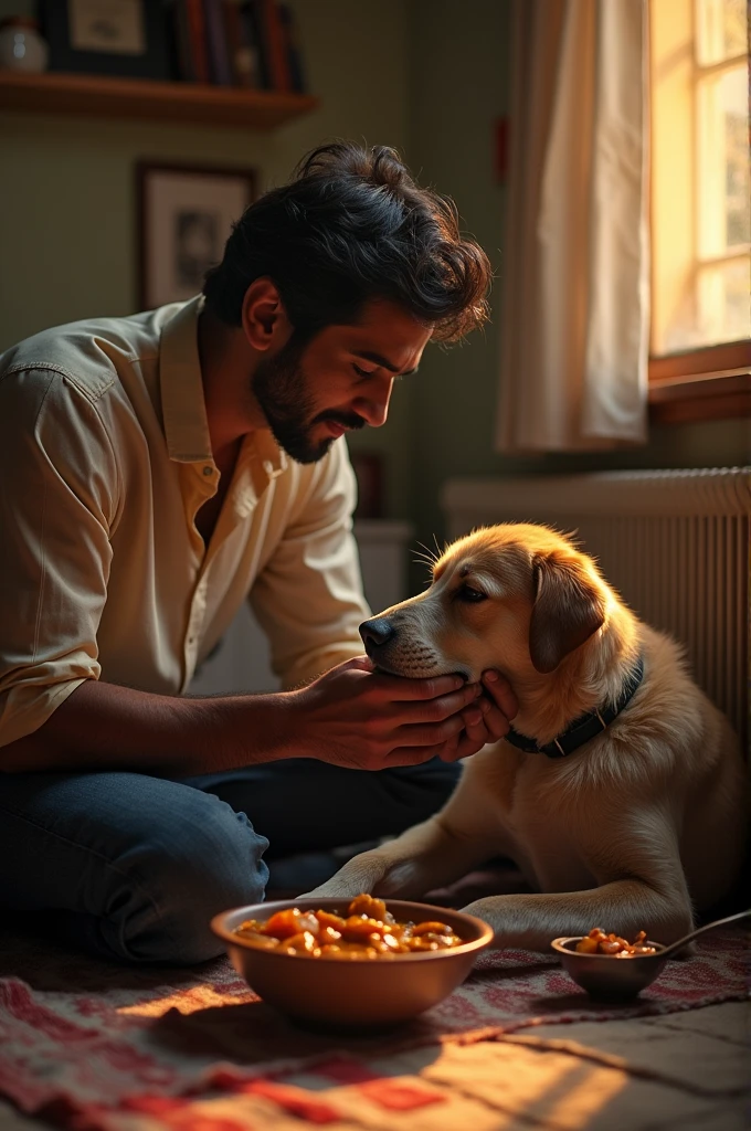 Rahul brings Tony home and begins to care for him. He carefully cleans Tony's wounds and provides him with warm food. Slowly, Tony's eyes show signs of relief and trust.

Rahul's face also reflects contentment and peace as he helps a living being in need.