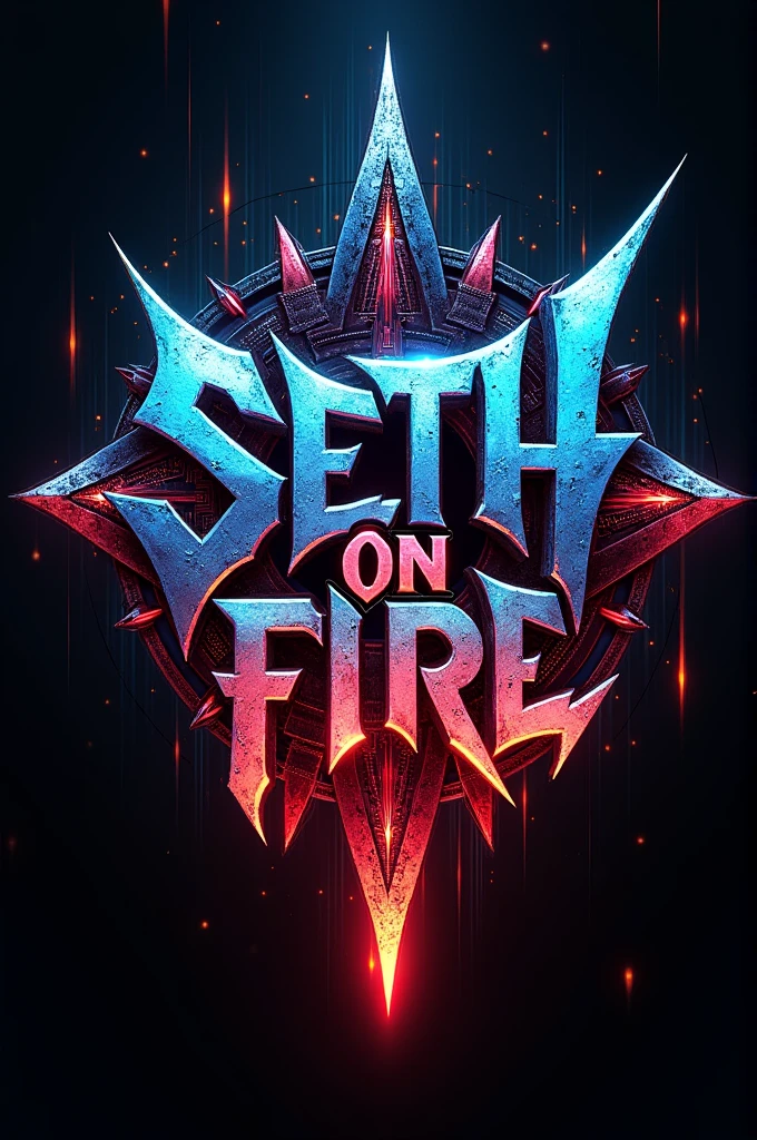 Can you suggest a death metal band logo for Seth on Fire with a futuristic robotic or cyberpunk style, similar to the logo of the band The Zenith Passage?