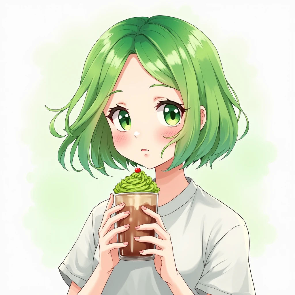 Hair green gradient Shortcuts Watercolor woman An illustration high quality Hold the pudding
