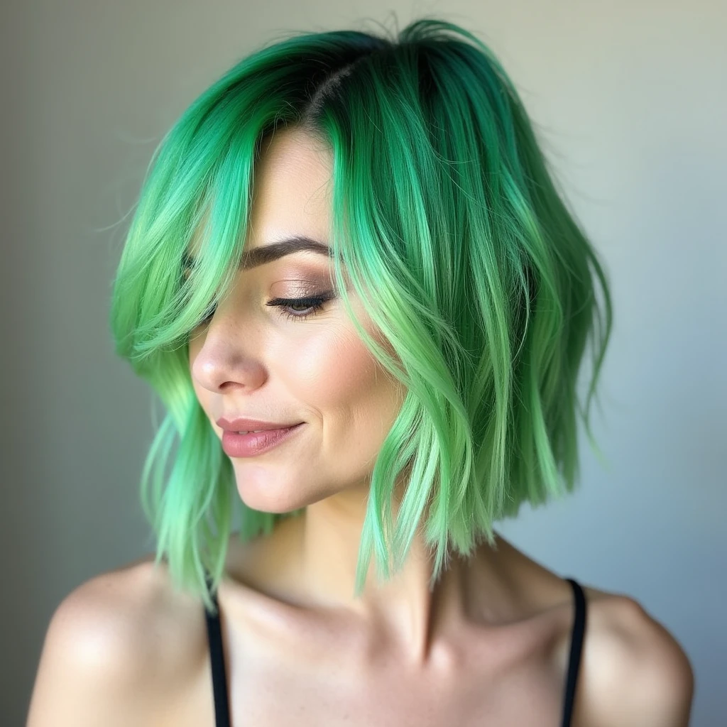 Hair green gradient Shortcuts Watercolor woman high quality