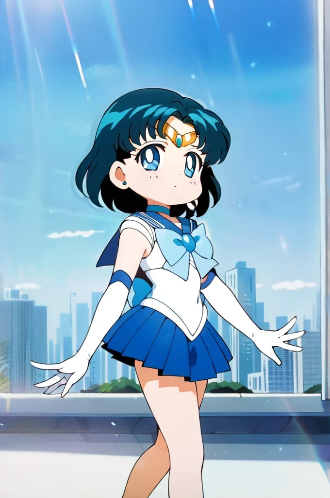 score_9, score_8_up, score_7_up, score_6_up, score_5_up, score_4_up, source_anime,
(masterpiece:1.3),(highest quality:1.4),(Super detailed:1.5),8k,High resolution,an extremely delicate and beautiful,Official Art,Perfect Anatomy,(anime_screencap:1.11),(90s anime,90s anime style,Cel-shaded anime:1.47),anime coloring,(1girl:1.5), 
((aamercury:1.52)), short hair, blue hair, tiara, earrings, blue eyes, blue choker, blue sailor collar, blue bowtie, white shirt, elbow gloves, white gloves, pleated skirt, blue skirt, bare legs,((chibi:1.52)),