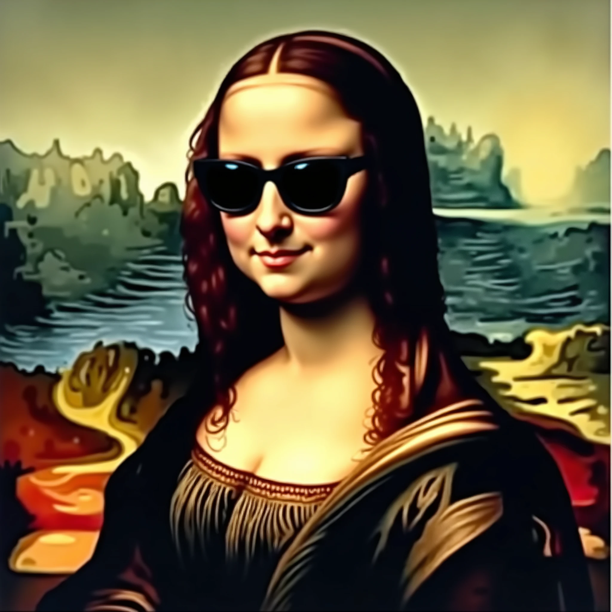 Anime Style　Mona Lisa　Wearing pitch black sunglasses